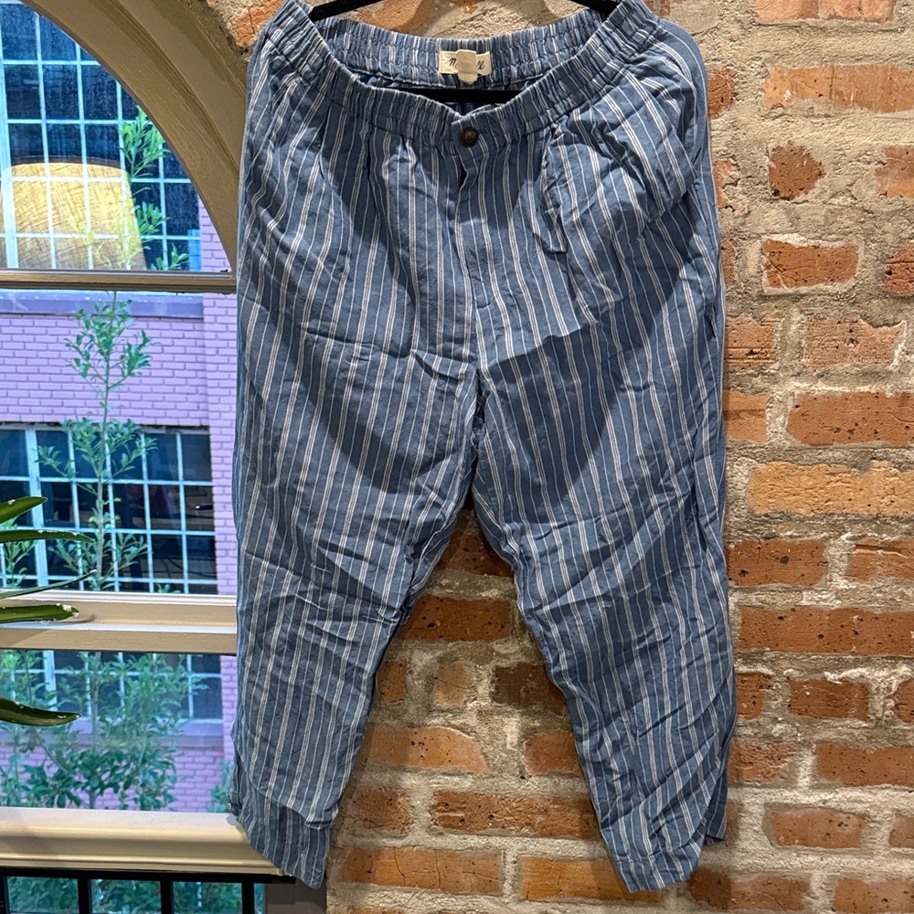 Madewell Striped Ankle Pants in Blue and White